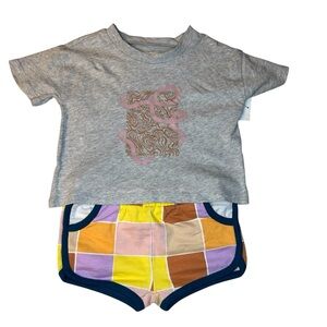 Open Edit 70s inspired Graphic Tee and Colorful Shorts Set Girls 6 months